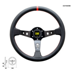 STEERING WHEEL OMP CORSICA SMOOTH LEATHER BLACK RED