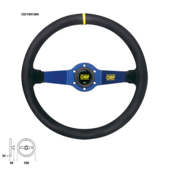 OMP RALLY STEERING WHEEL 2 BLUE SPOKES SUEDE LEATHER