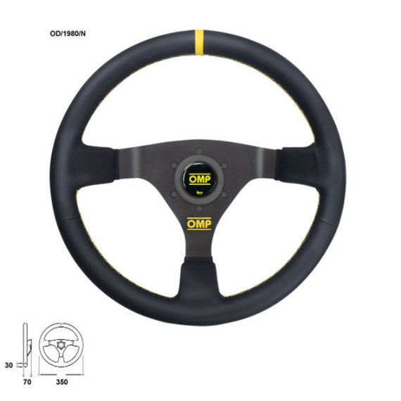 OMP WRC SEMI-MOVED STEERING WHEEL BLACK SMOOTH LEATHER