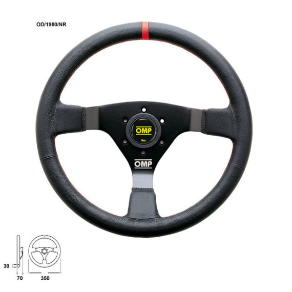 OMP WRC SEMI-MOVED STEERING WHEEL SMOOTH LEATHER RED SEAMS
